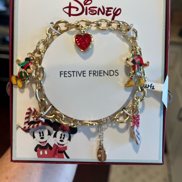 Disney Gold Charm Bracelet with Christmas Mickey and Minnie - Picture 2 of 3